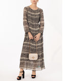 Leopard print Pleated Long Sleeves Maxi Dress