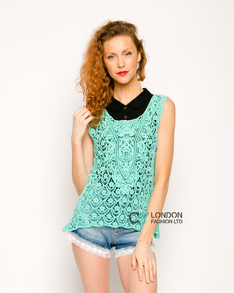 Floral Pattern Crochet Vest Top