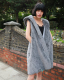 Plus Size Faux Fur Long Gilet with Hoodie in grey