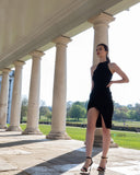 Front Open bodycon knit dress in black