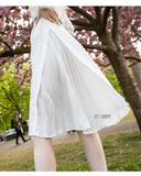 Cotton shirt dress with Pleated  chiffon hem design in white