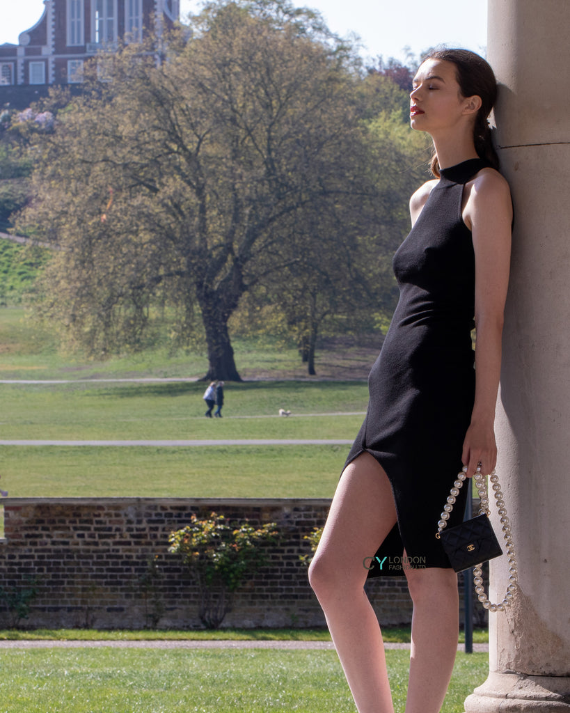 Front Open bodycon knit dress in black