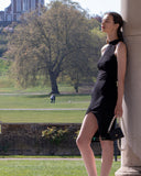 Front Open bodycon knit dress in black