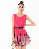 Floral jewelry print silky skater dress