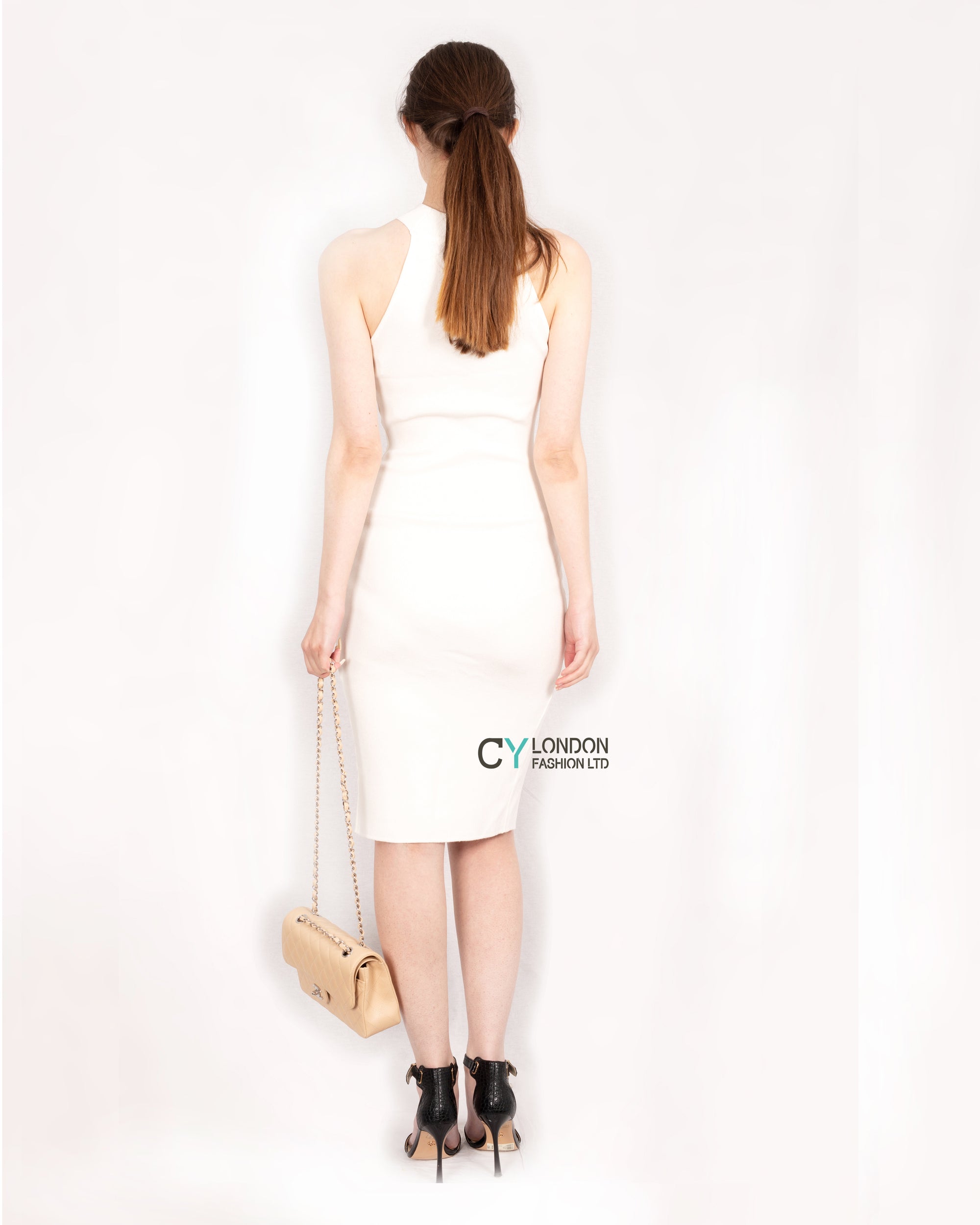Front Open bodycon knit dress in White