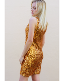 Plain color sequin V neck dress (Gold)