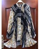 Black and Gold color Scarf print Full pleated Shirt dress