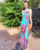 Floral Poppy Print Maxi Dress (Green)