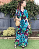 Floral Print Chiffon Wrap Maxi Dress (Blue Print)