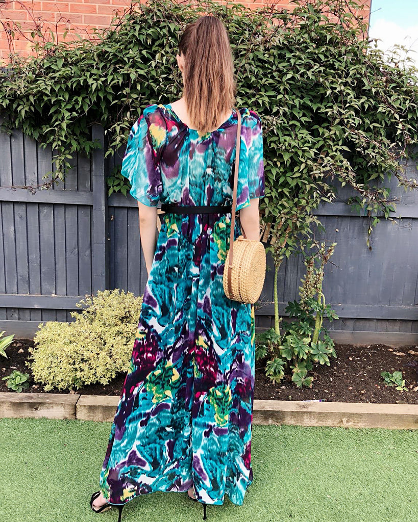 Floral Print Chiffon Wrap Maxi Dress (Blue Print)