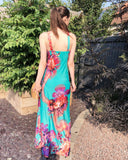 Floral Poppy Print Maxi Dress (Green)