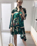 High Low Hem Shirt dress in Multi green leaves and letters Print