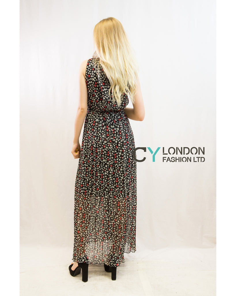 Chiffon Cross Wrap Maxi Dress Heart Print