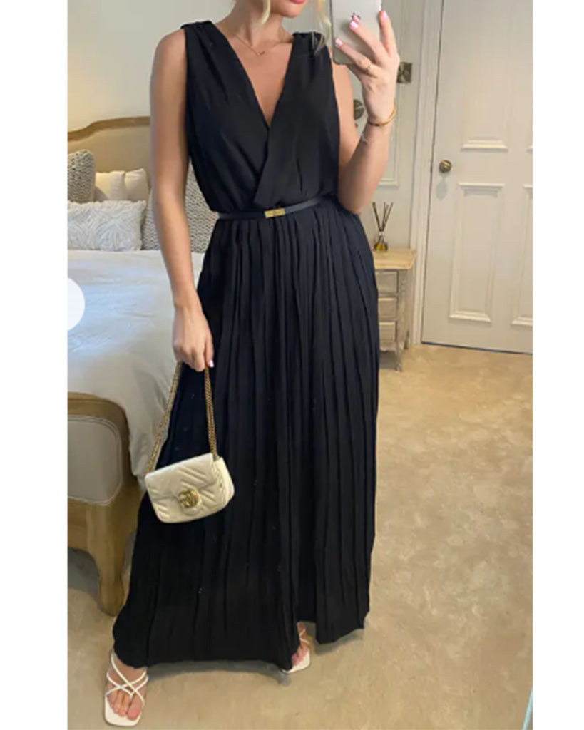 Chiffon Cross Wrap Maxi Dress Black