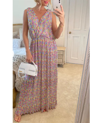 Chiffon Cross Wrap Maxi Dress Pink Floral