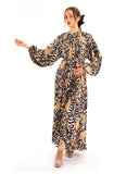 Leopard Scarf print Full pleated long Shirt dress