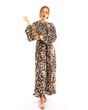 Leopard Scarf print Full pleated long Shirt dress