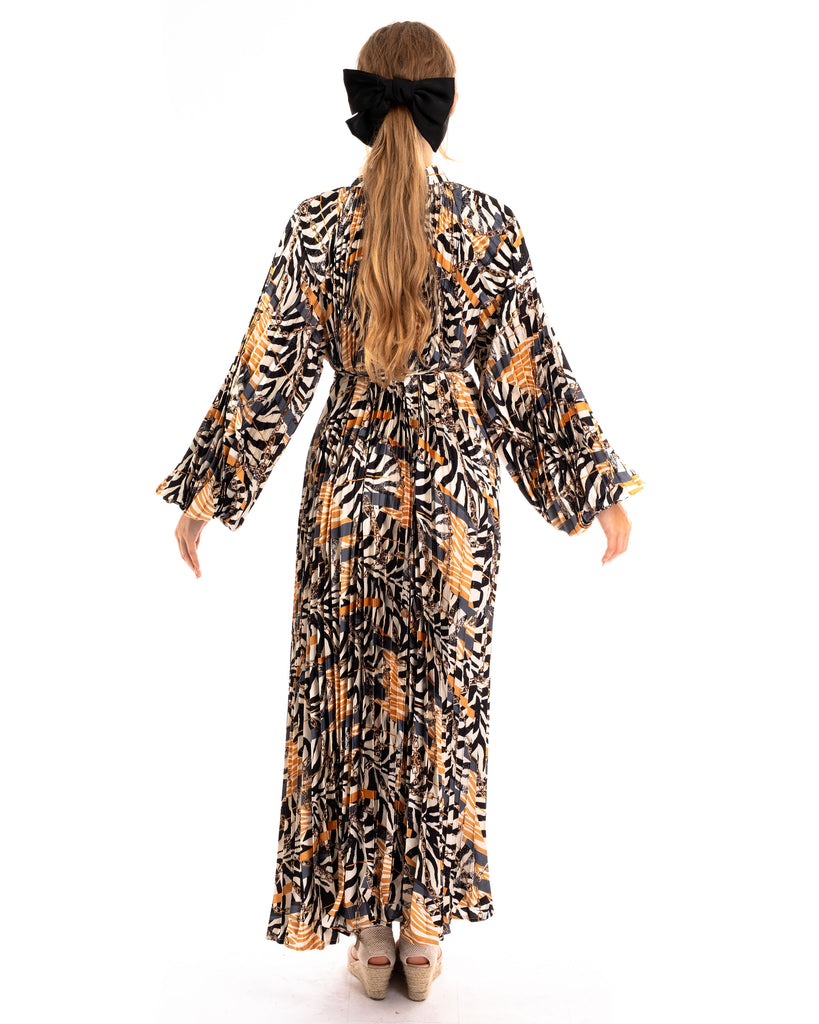 Leopard Scarf print Full pleated long Shirt dress
