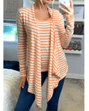 Knitted Stripe Print Waterfall Draped Cardigan