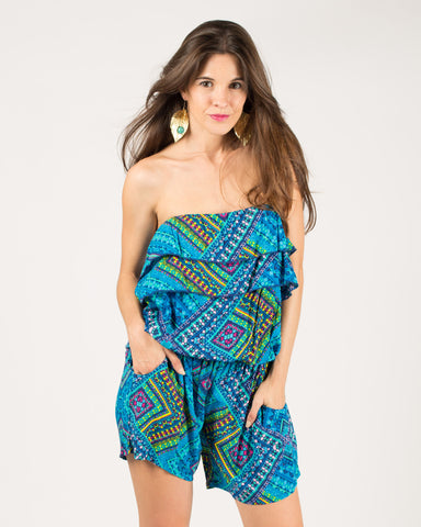 Aztec monochrome stripe print all over Playsuits