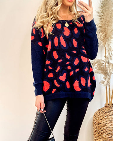 Leopard Print Knitted Oversize Jumper