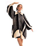 Black and White Stripe Scarf print Full pleated Shirt dress
