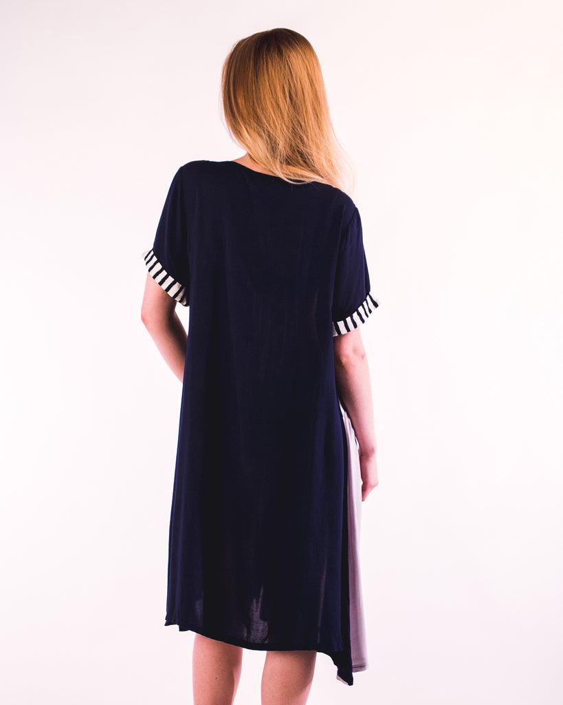 Stripe Print Cotton Dress (Blue)