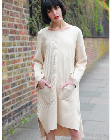 Wool blend knitted ribbed dress
