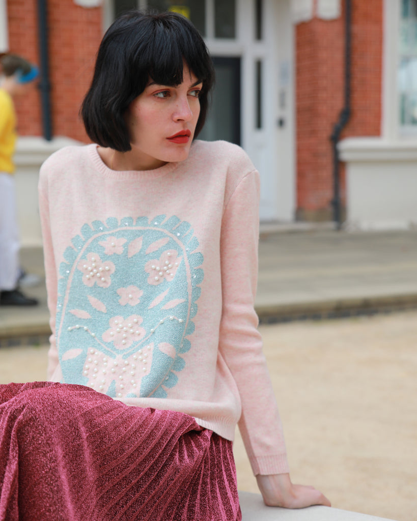 Floral & Pearl Embellished Knitted Jumper