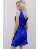 Plain color sequin V neck dress (Royal blue)