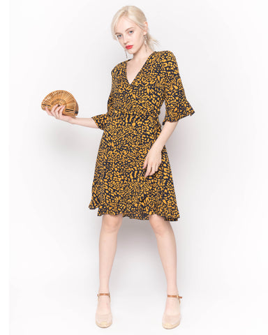 Wrap Playsuit with Frill Sleeves and Hem in Leopard Print