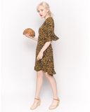Wrap Playsuit with Frill Sleeves and Hem in Leopard Print