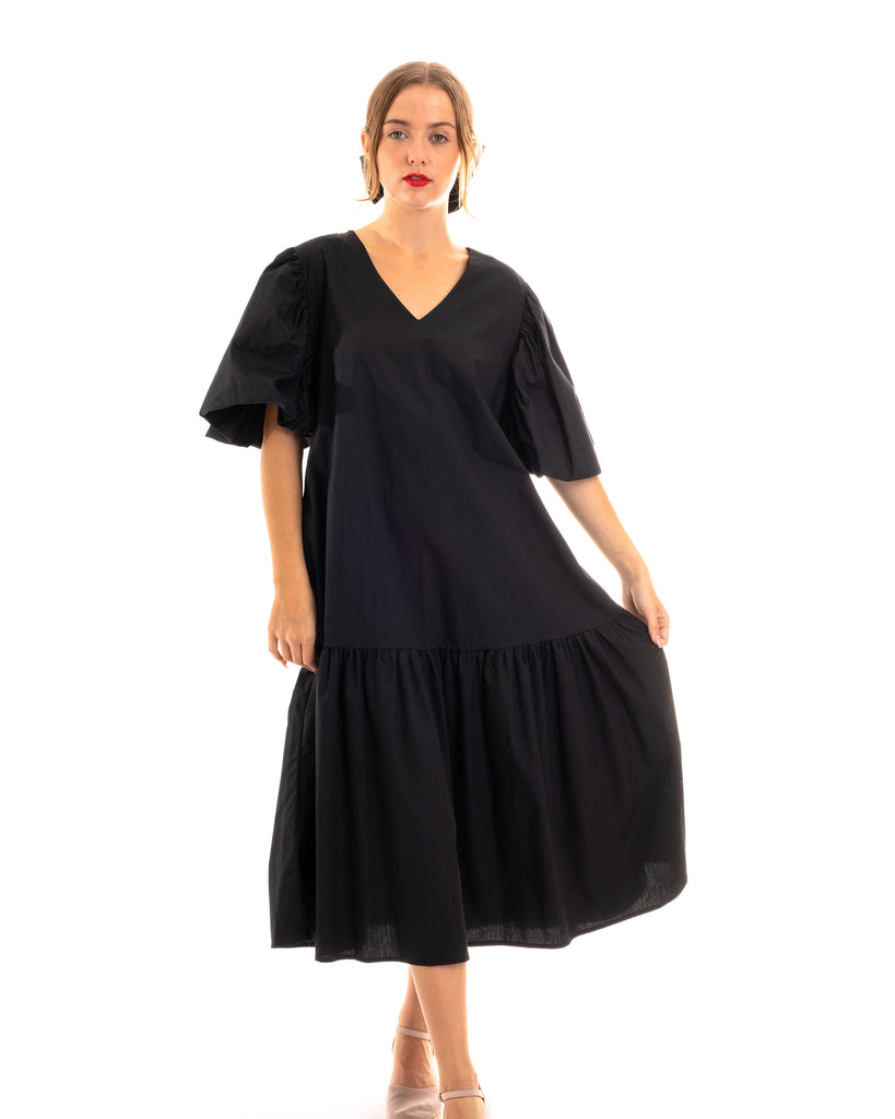 Oversized Puff Sleeves Maxi dress in Black