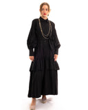 Puff sleeve shirt dress with tiered hem skirt in black