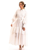 Puff sleeve shirt dress with tiered hem skirt in white