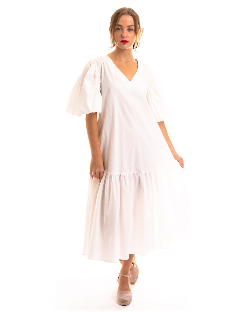 Oversized Puff Sleeves Maxi dress in White