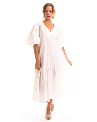 Oversized Puff Sleeves Maxi dress in White