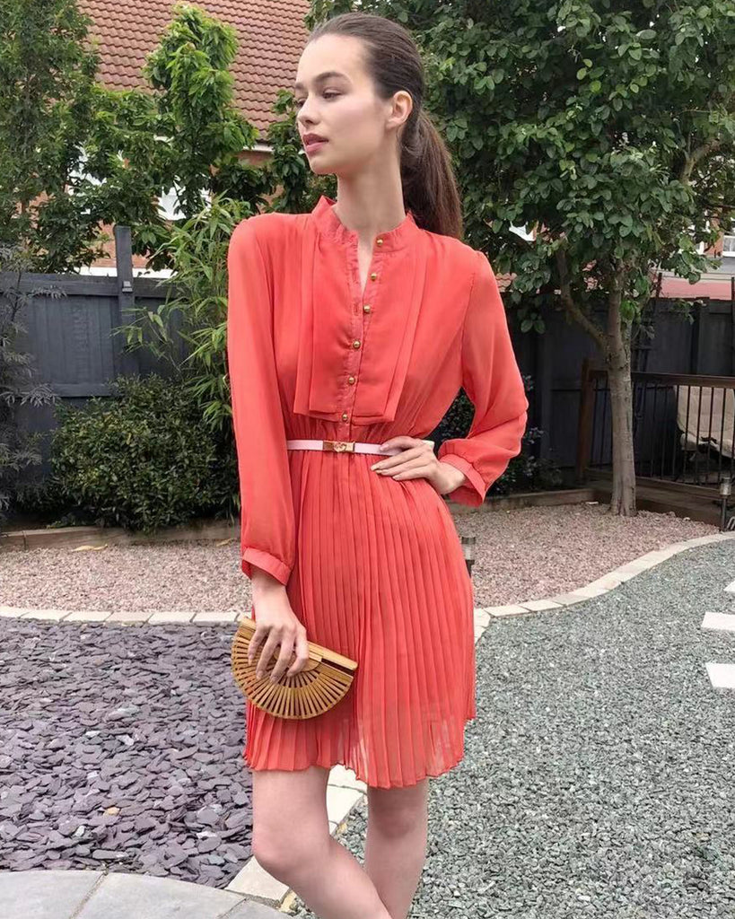 Pleated Midi Dress in orange