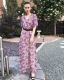 Floral Print Chiffon Wrap Maxi Dress (Orange Floral)