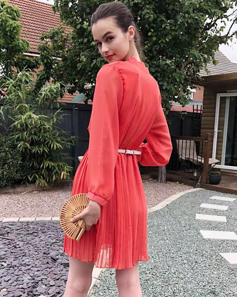 Pleated Midi Dress in orange