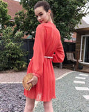 Pleated Midi Dress in orange