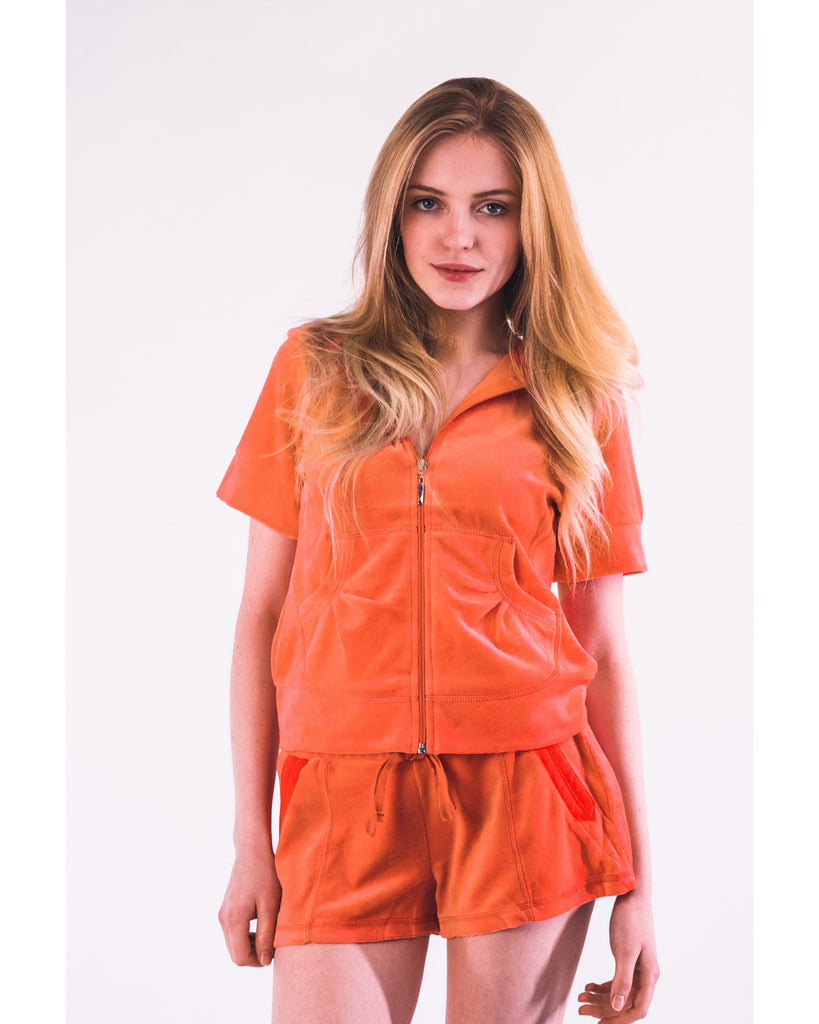 Short sleeves and Shorts Velour Tracksuits (Orange)