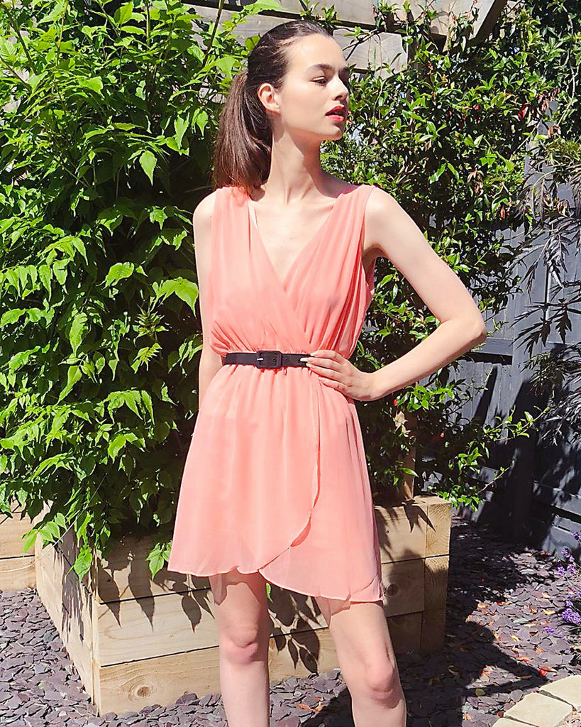 Wrap Chiffon dress (Peach)