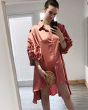 Floral sleeves design oversized sleeves shirt dress in pink