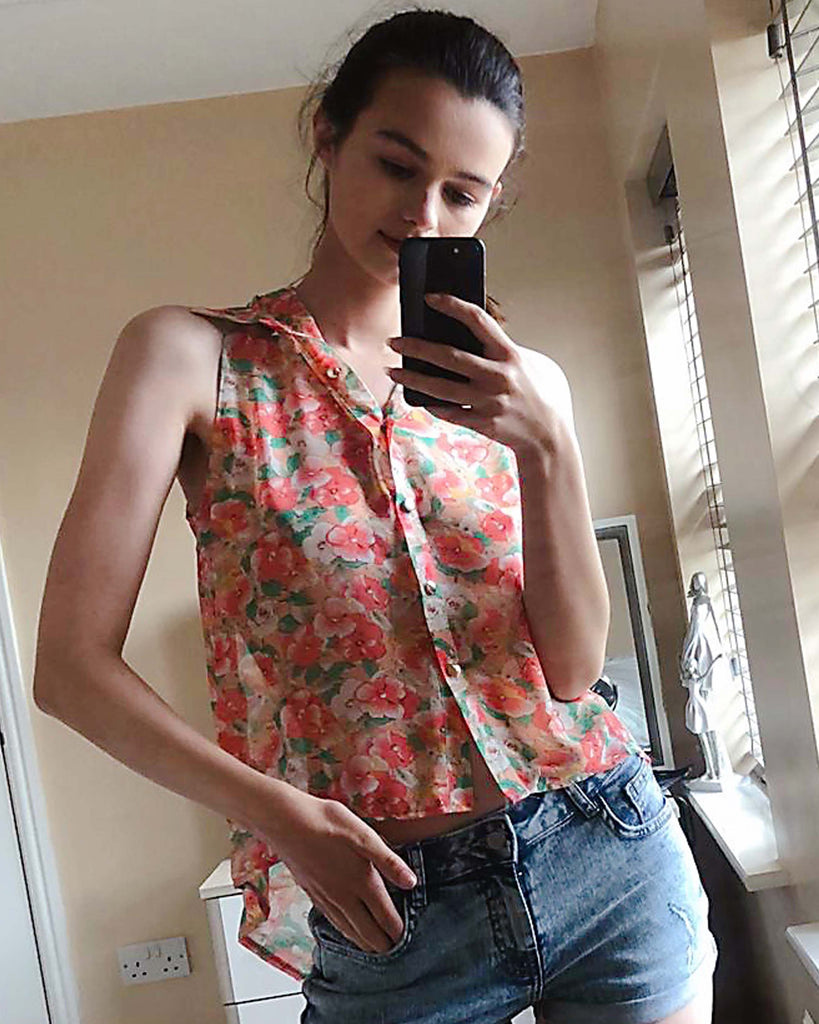 Floral Print Sleeveless Shirt (Green)