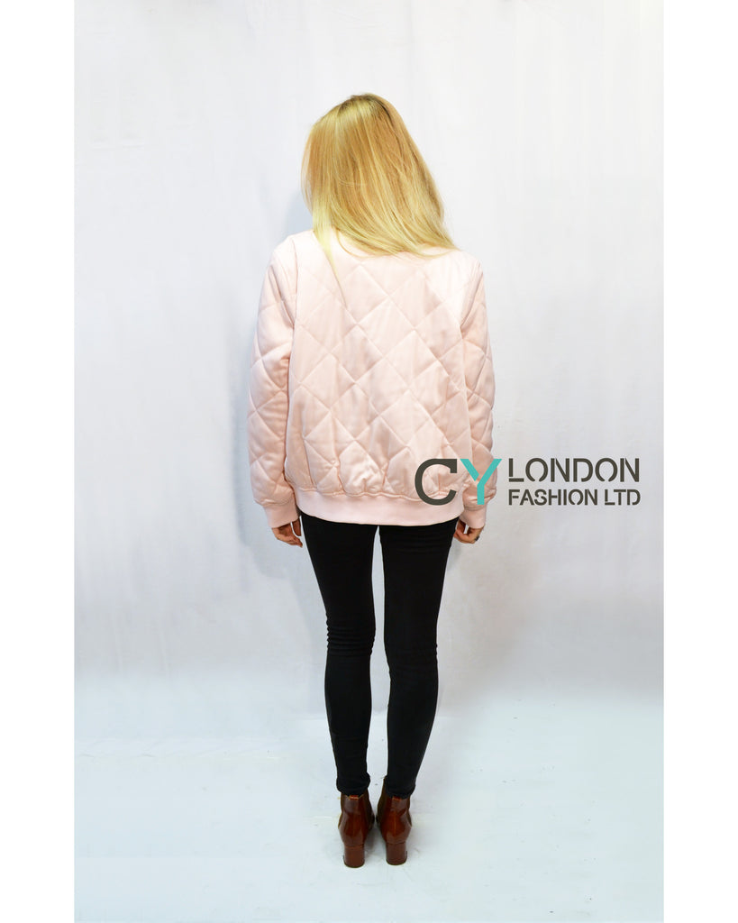 Quilted Satin Puffer Bomber Jacket
