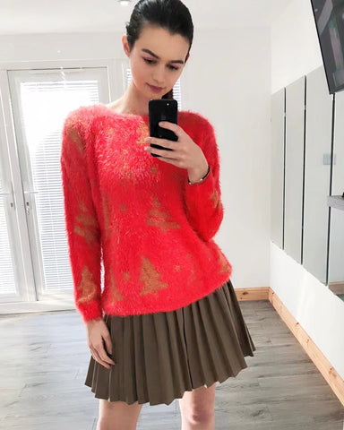 Christmas Tree Red / Cream Fluffy Jumper
