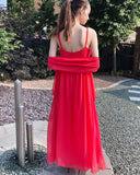 Strappy Chiffon Maxi Dress with Sequin waist (Red)