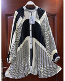 Black and White Stripe Scarf print Full pleated Shirt dress