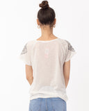 Stud Shoulder Print T-shirt (White)
